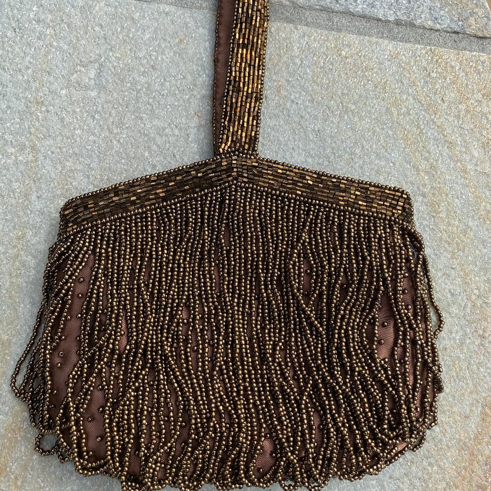 Vintage Beaded Bronze Snap Handbag Small Clutch